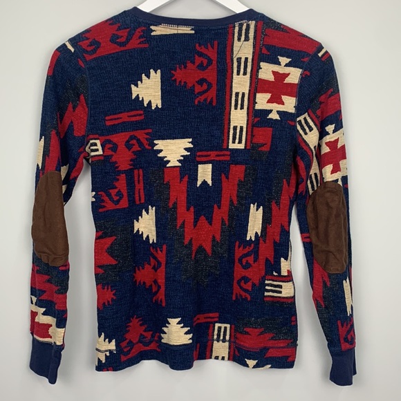 Lauren Ralph Lauren Jeans Southwestern Henley Shirt Elbow Patches Medium Petite - Picture 5 of 7